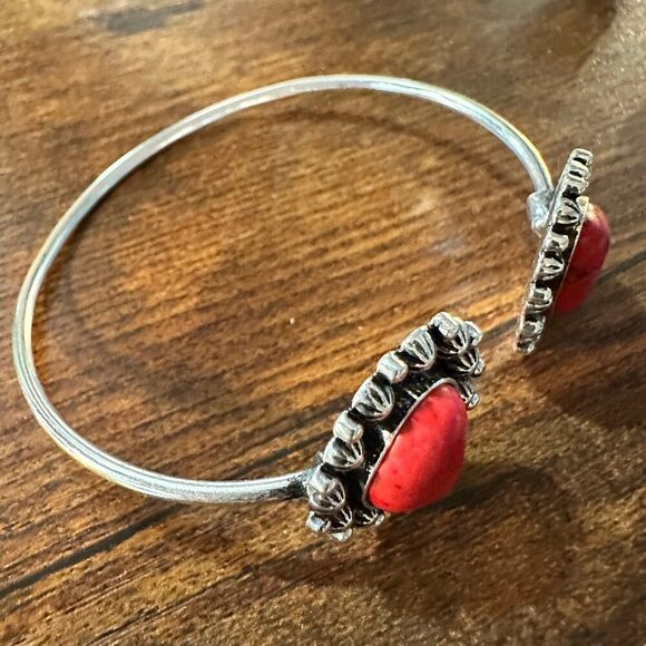 Handcrafted Boho Western Lacey Open Bangle, Yellow or Coral Stone, Gift Box - Picture 8 of 12